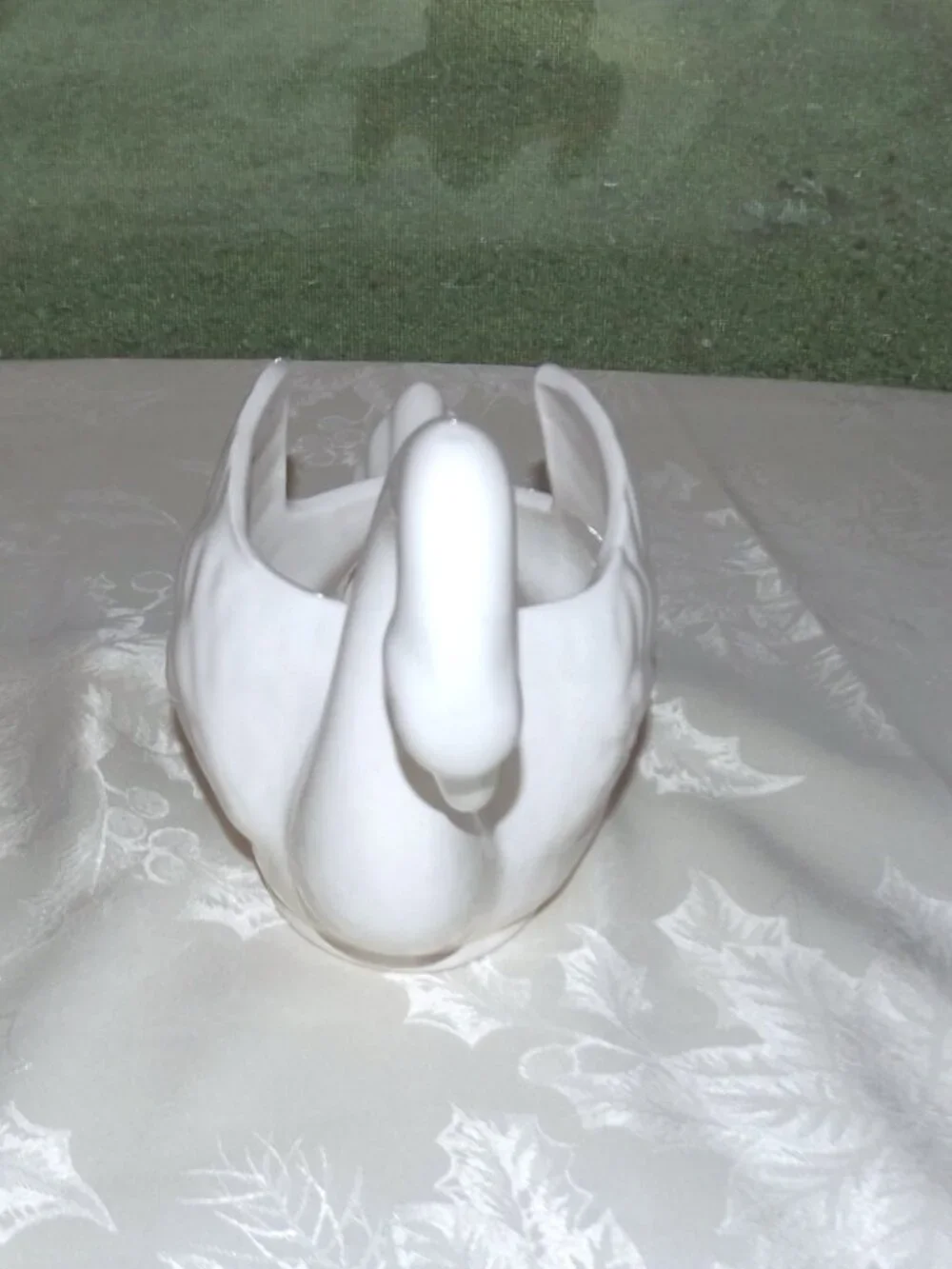 Vintage White Ceramic Glazed 6 ½” Swan Planter Bird Decor